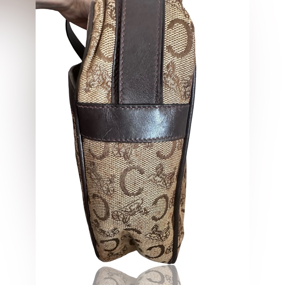 Celine C Sulky Vintage shoulder bag in beige canvas with brown leather trim. - Picture 9 of 12
